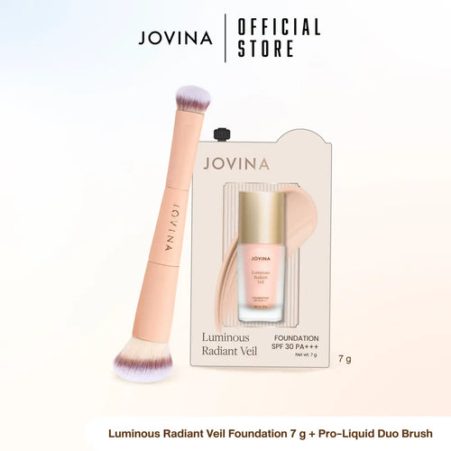 Jovina - Luminous Foundation 7g 1 ซอง + Pro-Liquid Duo Brush รองพื้นแบบซอง + แปรงรองพื้น